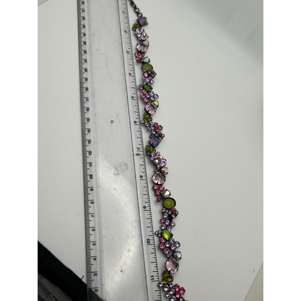 Vintage Sorelli Fresh Flowers Swarovski Crystal Necklace brass colored metal - Picture 10 of 10